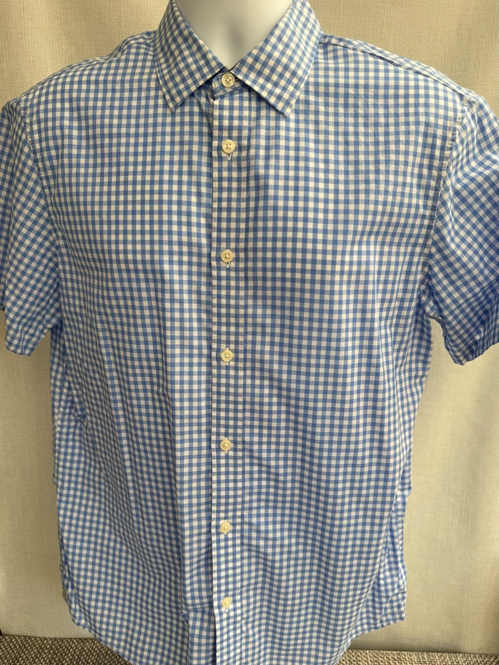 Michael Kors Light Blue and White Gingham Short-Sleeve Button-Down Shirt